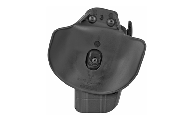 Black polymer handgun holster with belt clip