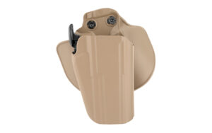Tan polymer pistol holster with belt attachment