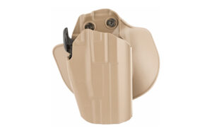 Tan polymer handgun holster with belt attachment