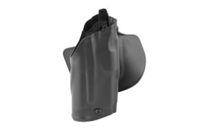 Black polymer handgun holster with belt attachment