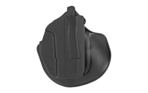 Black molded handgun holster on white background