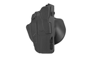 Black molded handgun holster with paddle attachment