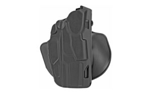 Black molded polymer handgun holster with belt clip