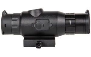 Black tactical rifle scope with mounting base