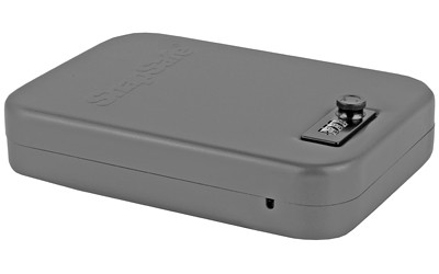 Gray metal lockbox with key lock