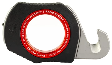 Black and red safety hook cutter tool
