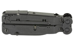 Black folding multi-tool on white background