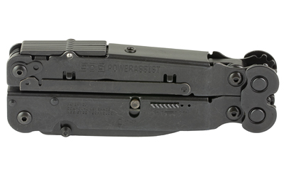 Black folding multi-tool on white background