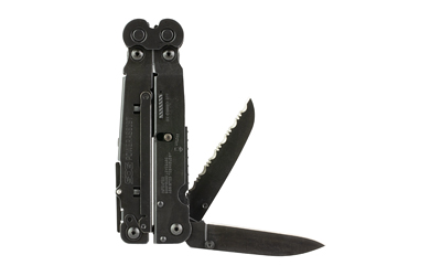 Black multi-tool with two blades extended