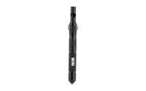 Black tactical pen with glass breaker tip.