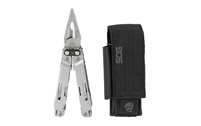Silver multi-tool with black nylon sheath
