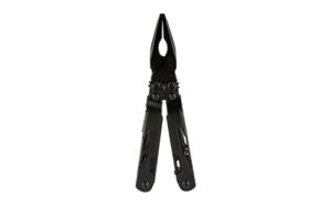 Black multi-tool pliers isolated on white background