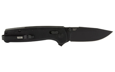 Black folding pocket knife on white background