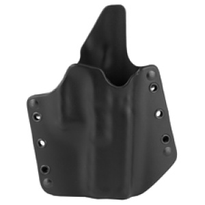 Black tactical gun holster with mounting holes