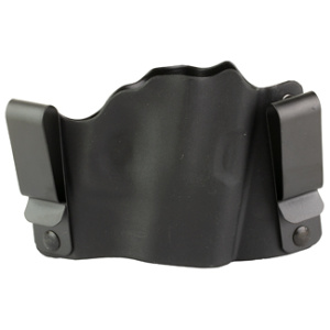 Black leather belt clip holster for carrying items.