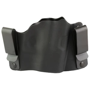 Black leather belt clip holster for carrying items.