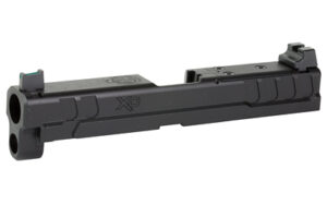 Black pistol slide and barrel assembly