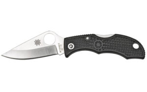 Black folding pocket knife with textured handle