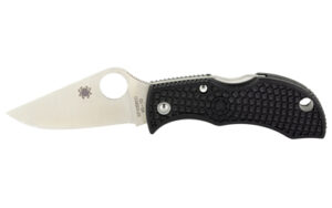 Black folding knife with textured handle and blade