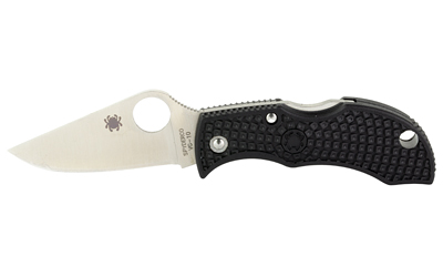 Black folding knife with textured handle and blade