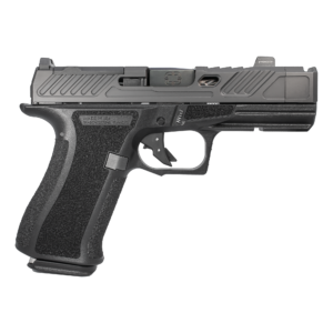 Close-up of black semi-automatic handgun