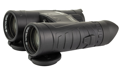Black compact binoculars on white background