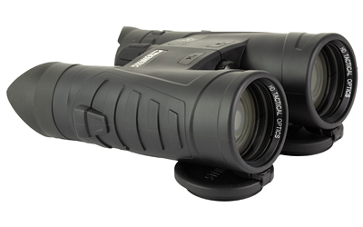 Black compact binoculars on white background