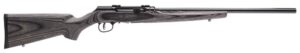 Wooden bolt-action rifle with black barrel