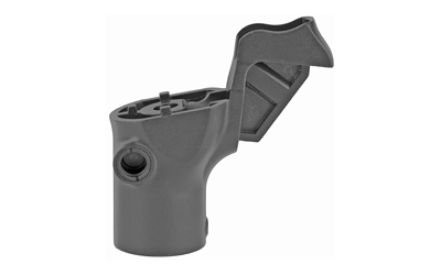 Gray plastic automotive engine component with angled neck