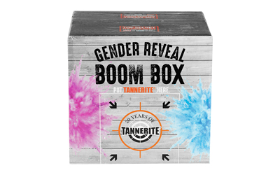 Gender reveal boom box with pink and blue powder