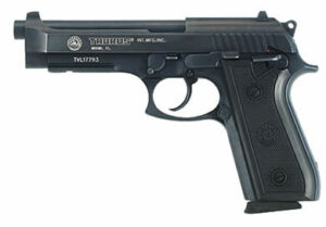 Black Taurus semi-automatic pistol on white background