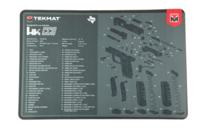 Gun cleaning mat with parts diagram and text.