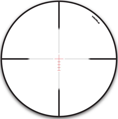 Riflescope reticle with crosshairs and red center marks