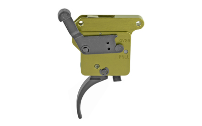 Gold-colored firearm trigger assembly with curved trigger
