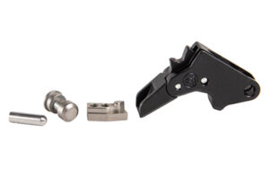 Metal trigger assembly components on white background