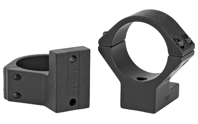 Black metal scope ring mounts on white background