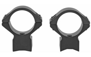 Two black rifle scope rings on white background