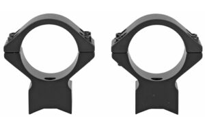 Two black metal scope rings on white background
