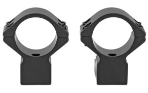 Two black rifle scope rings on white background