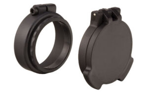 Black flip-up rifle scope lens covers