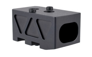 Black metal mechanical block with cutouts