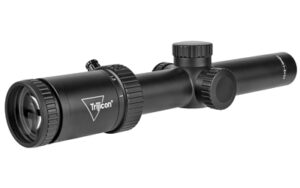 Black Trijicon rifle scope on white background