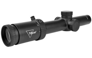 Black Trijicon rifle scope on white background