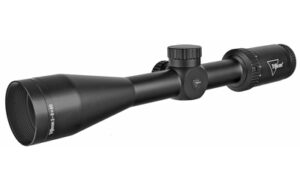 Black rifle scope on white background