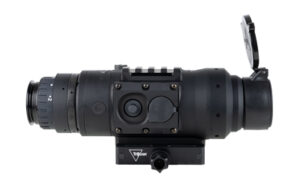 Black Trijicon thermal rifle scope on white background