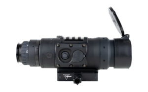 Black thermal rifle scope on white background