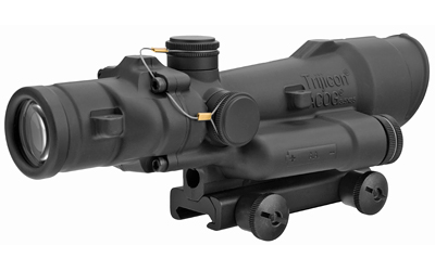 Black Trijicon ACOG rifle scope on white background