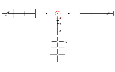 Rifle scope reticle with illuminated center dot