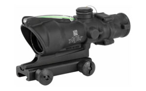 Black tactical rifle scope on white background