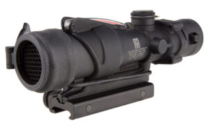 Compact black tactical rifle scope with mount